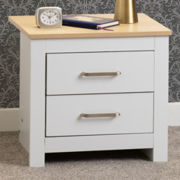 Seconique Portland 2 Drawer White and Oak Effect Bedside Table