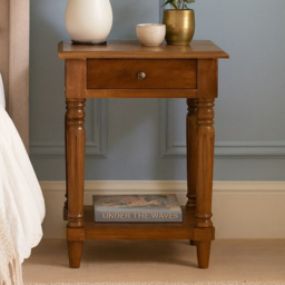 Artisan Furniture Chestnut Brown Single Drawer Solid Wood Turned Legs Side Table