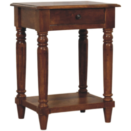 Artisan Furniture Chestnut Brown Single Drawer Solid Wood Turned Legs Side Table - thumbnail 3