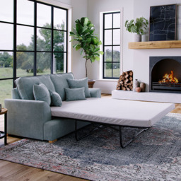 Alba City 2 Seater Fine Blue Fabric Sofa Bed