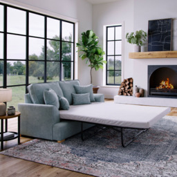 Alba City 2 Seater Fine Blue Fabric Sofa Bed