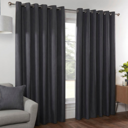 Divante Hoxton Charcoal Blackout Eyelet Curtains 229 x 168cm - thumbnail 1
