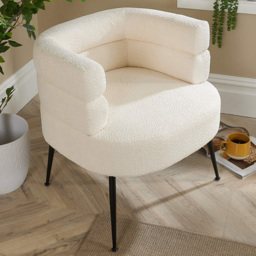 Home Source Cream Barrel Boucle Teddy Fur Accent Chair - thumbnail 1