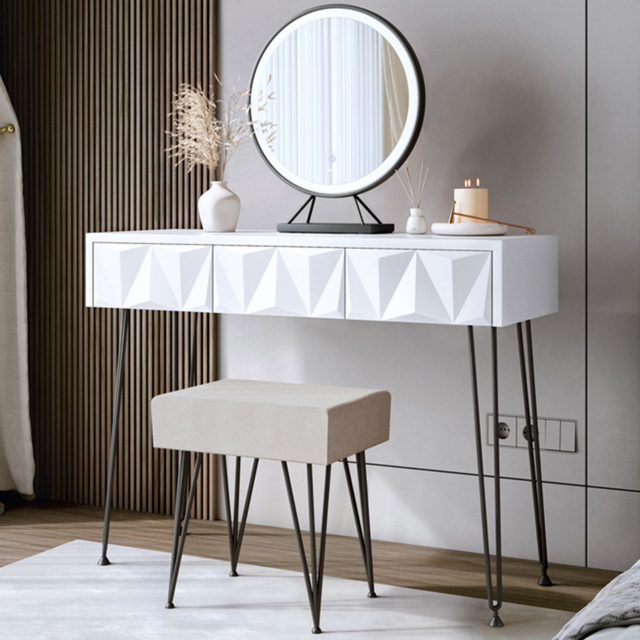 CARME Home Claudia Belle Black 3 Drawer LED Mirror Dressing Table with Stool - image 1