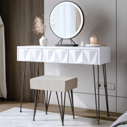 CARME Home Claudia Belle Black 3 Drawer LED Mirror Dressing Table with Stool - thumbnail 1