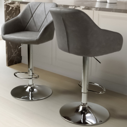 Shankar Serena Charcoal Leather Bar Stool Set of 2 - thumbnail 1
