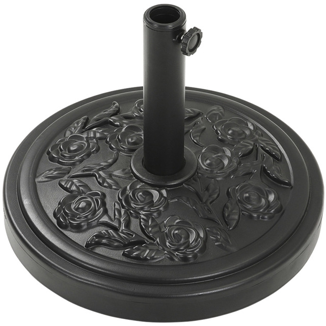 Living and Home 45cm Black Round Rose Embossed Concrete Umbrella Stand Base - image 1