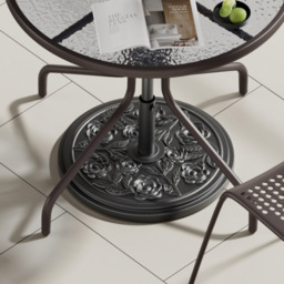 Living and Home 45cm Black Round Rose Embossed Concrete Umbrella Stand Base - thumbnail 2