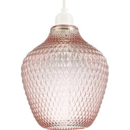 Happy Homewares Curvy Diamond Etched Glass Soft Blush Pink Pendant Shade