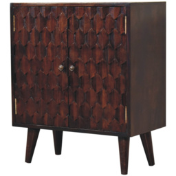 Artisan Furniture Mini Walnut 2 Door Pineapple Carved Mango Wood Cabinet - thumbnail 3