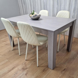 Kosy Koala 4 Seater Faux Leather Gem Pattern Rectangular Dining Set Grey and Cream