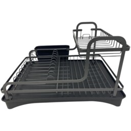 Two Tier Dish Drainer with Caddy Grey