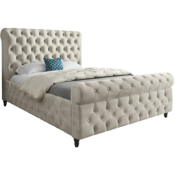 Savana Double Silver Soft Velvet Upholstered Sleigh Bed Frame with Scrolled Headboard - thumbnail 2