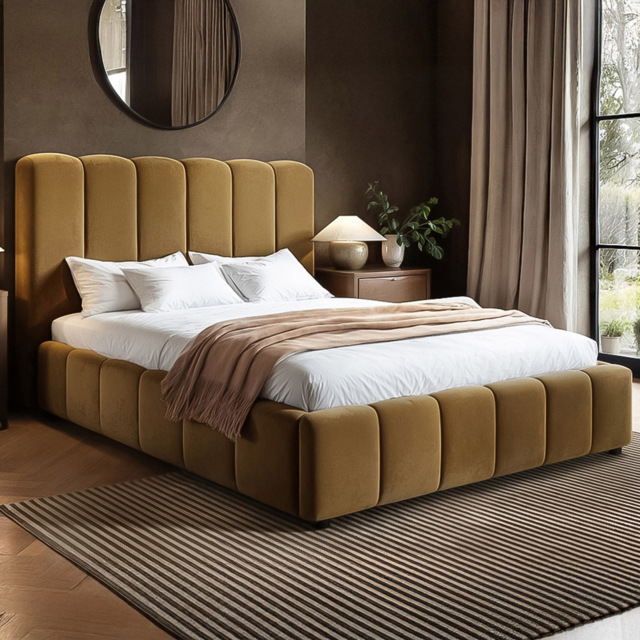 SOLACE+CO Emilie Mocha Double Velvet Ribbed Ottoman Bed - image 1