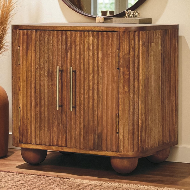 Artisan Furniture Solis Amber Oak 2 Door Solid Wood Fluted Mini Sideboard - image 1