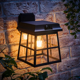 ValueLights Matte Black PIR Motion Sensor Solar Powered LED Outdoor Lantern Wall Light - thumbnail 2