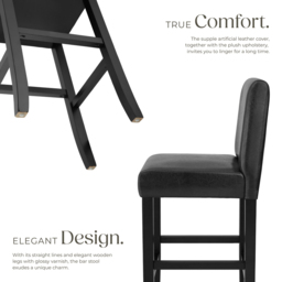 tectake Black Leather Padded Bar Stool Set of 2 - thumbnail 3