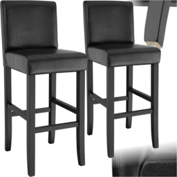 tectake Black Leather Padded Bar Stool Set of 2 - thumbnail 2