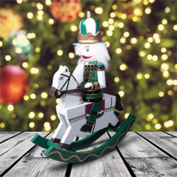 St Helens Green and Gold Rocking Horseman Nutcracker 30cm - thumbnail 2