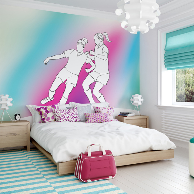 Origin Murals Girls Playing Football Blue Wall Mural - image 1