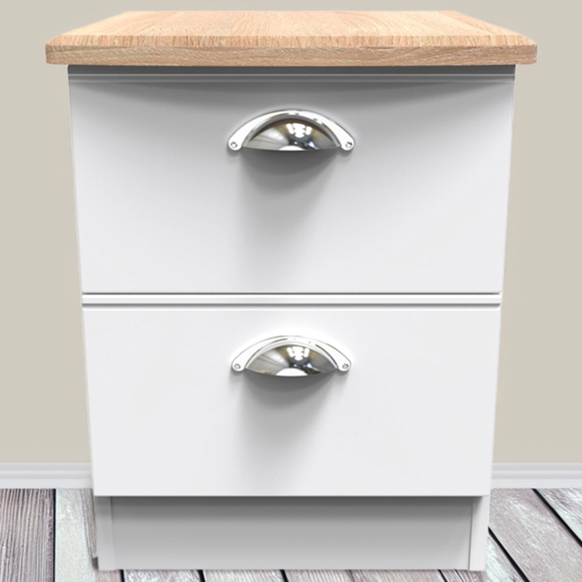 Crowndale Victoria White Ash and Oak 2 Drawer Compact Bedside Cabinet - image 1