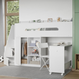 Flair Stepaside White Single High Sleeper Workstation - thumbnail 4