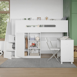 Flair Stepaside White Single High Sleeper Workstation - thumbnail 3