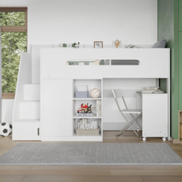 Flair Stepaside White Single High Sleeper Workstation - thumbnail 2