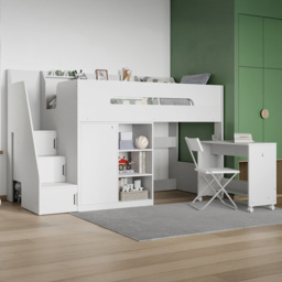 Flair Stepaside White Single High Sleeper Workstation - thumbnail 1