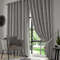 Alan Symonds Eswic Marble Effect Jacquard Ring Top Eyelet Curtains Silver 117 x 183cm