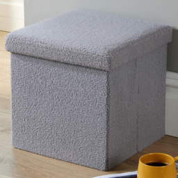 Home Source Grey Furry Square Folding Ottoman