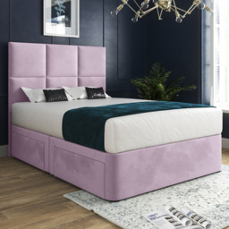 Caprio Pink Single Upholstered Divan Bed Frame with Floorstanding Cube Headboard