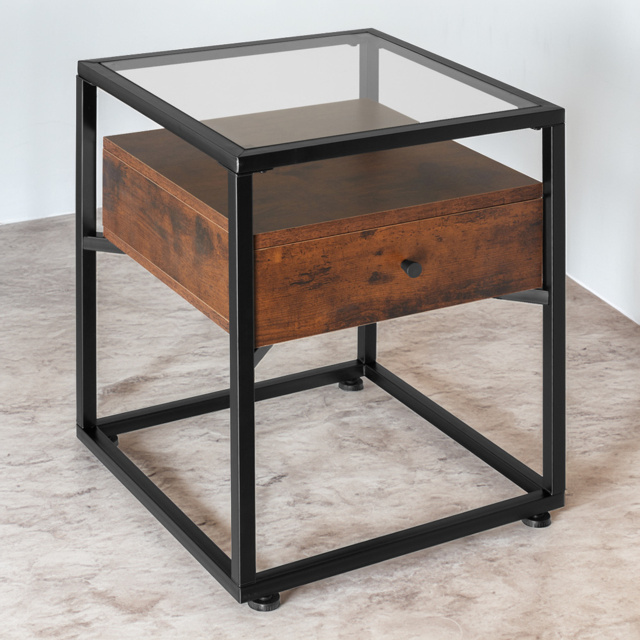 tectake Single Drawer Dark Wood Nightstand - image 1