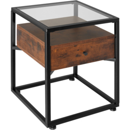 tectake Single Drawer Dark Wood Nightstand - thumbnail 2