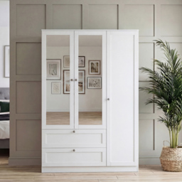 Vida Designs Altino White 3 Door 2 Drawer Shaker-Style Mirrored Wardrobe - thumbnail 3