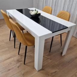 Kosy Koala 4 Seater Faux Leather Dining Set White Black and Mustard