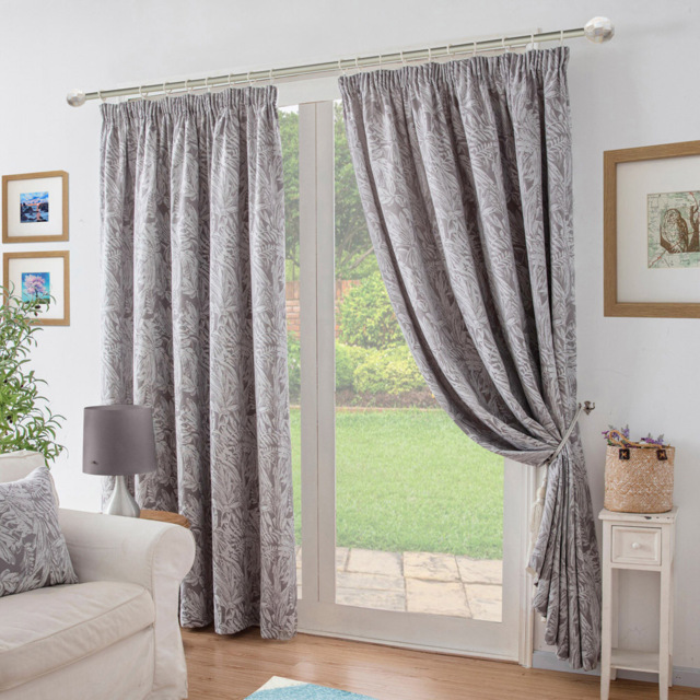 Alan Symonds Chenille Jacquard Lined Pencil Pleat Taped Top Curtains Silver 229 x 183cm - image 1