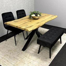 Portland Black 4 Seater Brown Wooden Dining Set with Bench