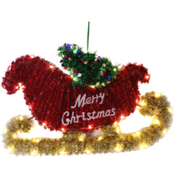 Sleigh Bells Ring Merry Christmas Tinsel Sleigh LED Hanging Decoration