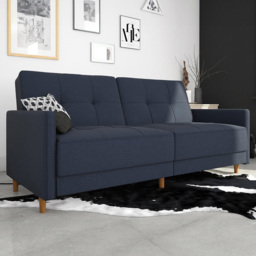 Dorel Andora 3 Seater Linen Navy Blue Sprung Sofa Bed with Wooden Legs - thumbnail 1