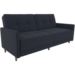 Dorel Andora 3 Seater Linen Navy Blue Sprung Sofa Bed with Wooden Legs - thumbnail 2