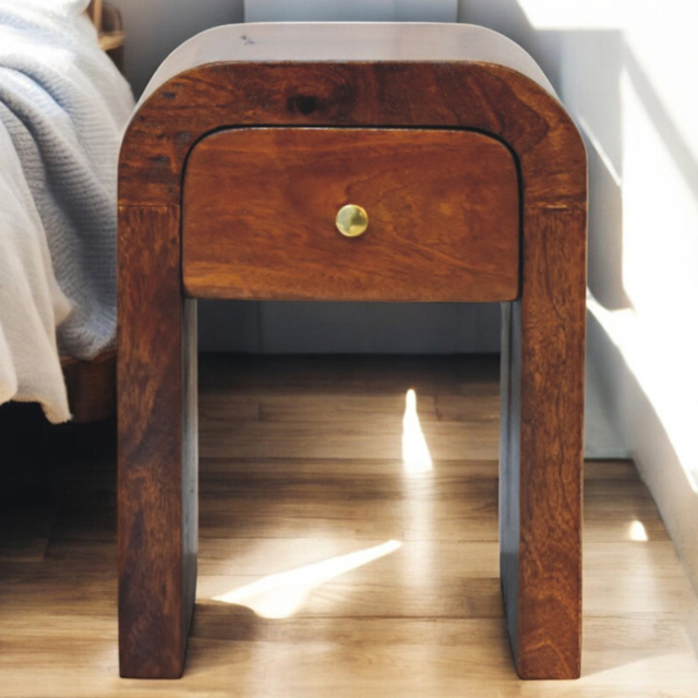 Artisan Furniture Darcy Chestnut Single Drawer Solid Wood Mini Nightstand with Curved Edges - image 1