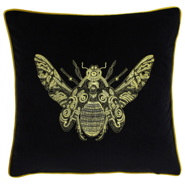 Paoletti Cerana Black Embroidered Velvet Cushion - image 1