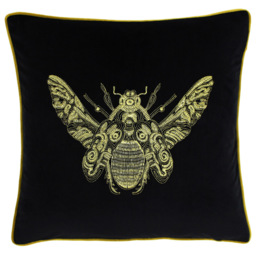 Paoletti Cerana Black Embroidered Velvet Cushion - thumbnail 1