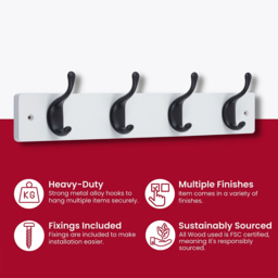 Headbourne White and Black 4 Hook Coat Rail - thumbnail 4