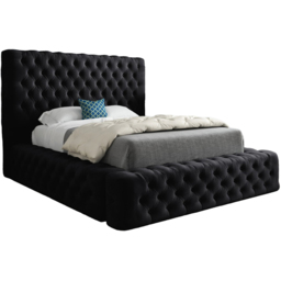 Grand Milan Black Double Upholstered Bed Frame with Pleated Chesterfield Headboard - thumbnail 2