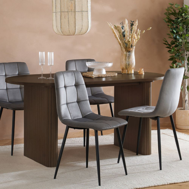 Birlea Axel Oak and Grey 4 Seater Oval Fluted Dining Table Set - image 1