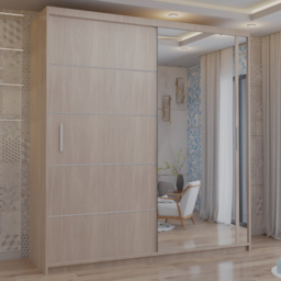 M N Furniture Venece 2 Door Oak Mirrored Sliding Wardrobe 203cm