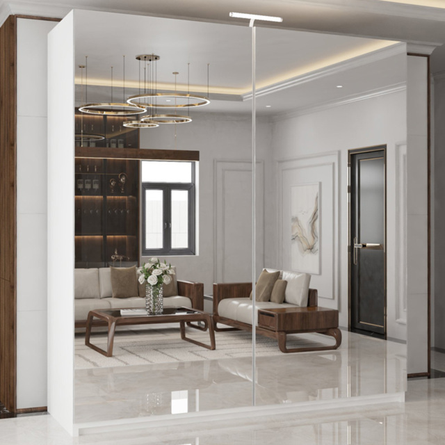 M N Furniture Modern 2 Door White Mirrored Sliding Wardrobe 200cm - image 1