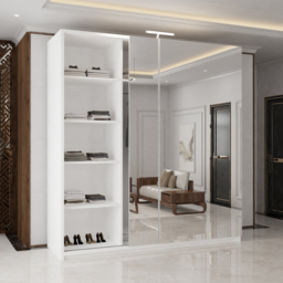 M N Furniture Modern 2 Door White Mirrored Sliding Wardrobe 200cm - thumbnail 3